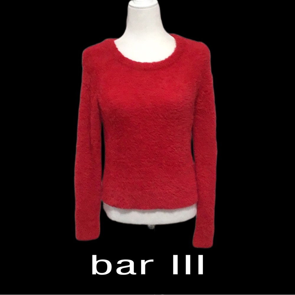 bar III Crewneck Fuzzy Red Sweater, Nylon, Size Small‎